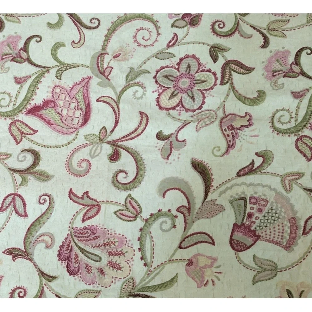 6.7 Yds Christie Brinkley Screen Print Decor‎ Quilted Cream Floral Fabric 54x240